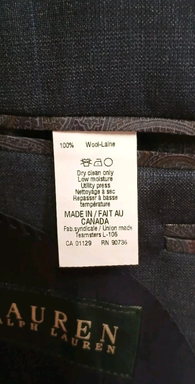Blue Lauren Ralph Lauren Mens 42R Canada Made Blazer Suit Jacket Wool Two Button